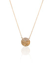 14K Satin Brushed Gold Diamond Disc Necklace