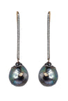 18K White Gold Black Baroque Tahitian Pearl and Diamond Drop Earrings